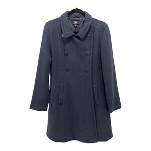 Coffee Shop Wool Blend Coat Womens Large Navy Blue Single Breasted Winter Jacket